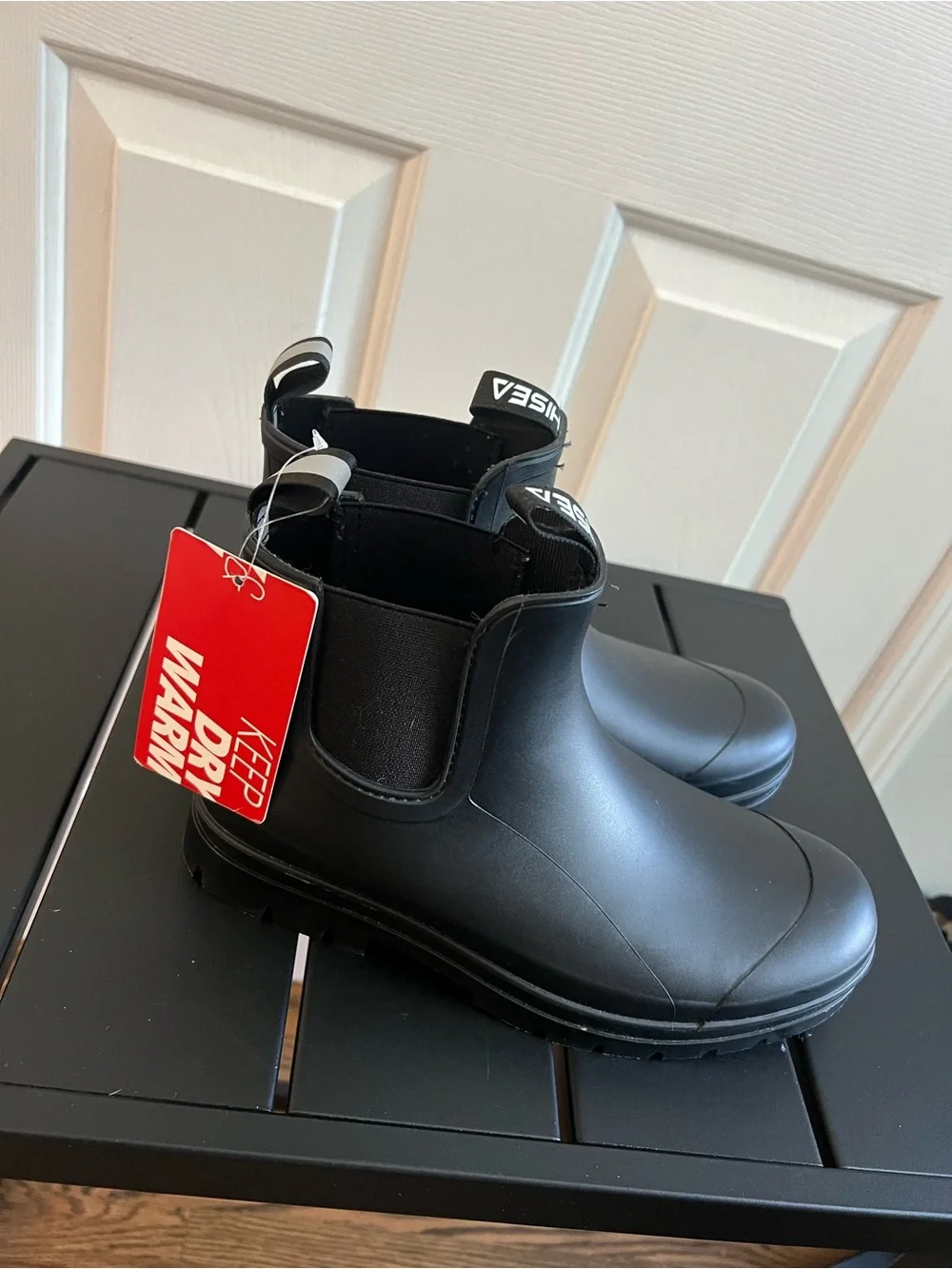 Women's Black Chelsea Rain Boots with Easy Pull Tabs
